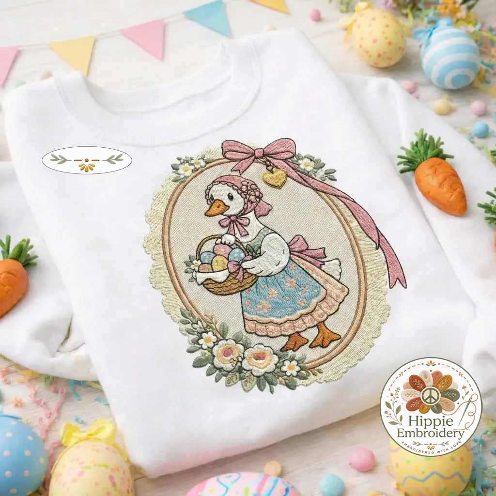 Vintage Easter Goose Embroidered Sweatshirt, Retro Goose Top