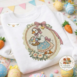 Vintage Easter Goose Embroidered Sweatshirt, Retro Goose Top