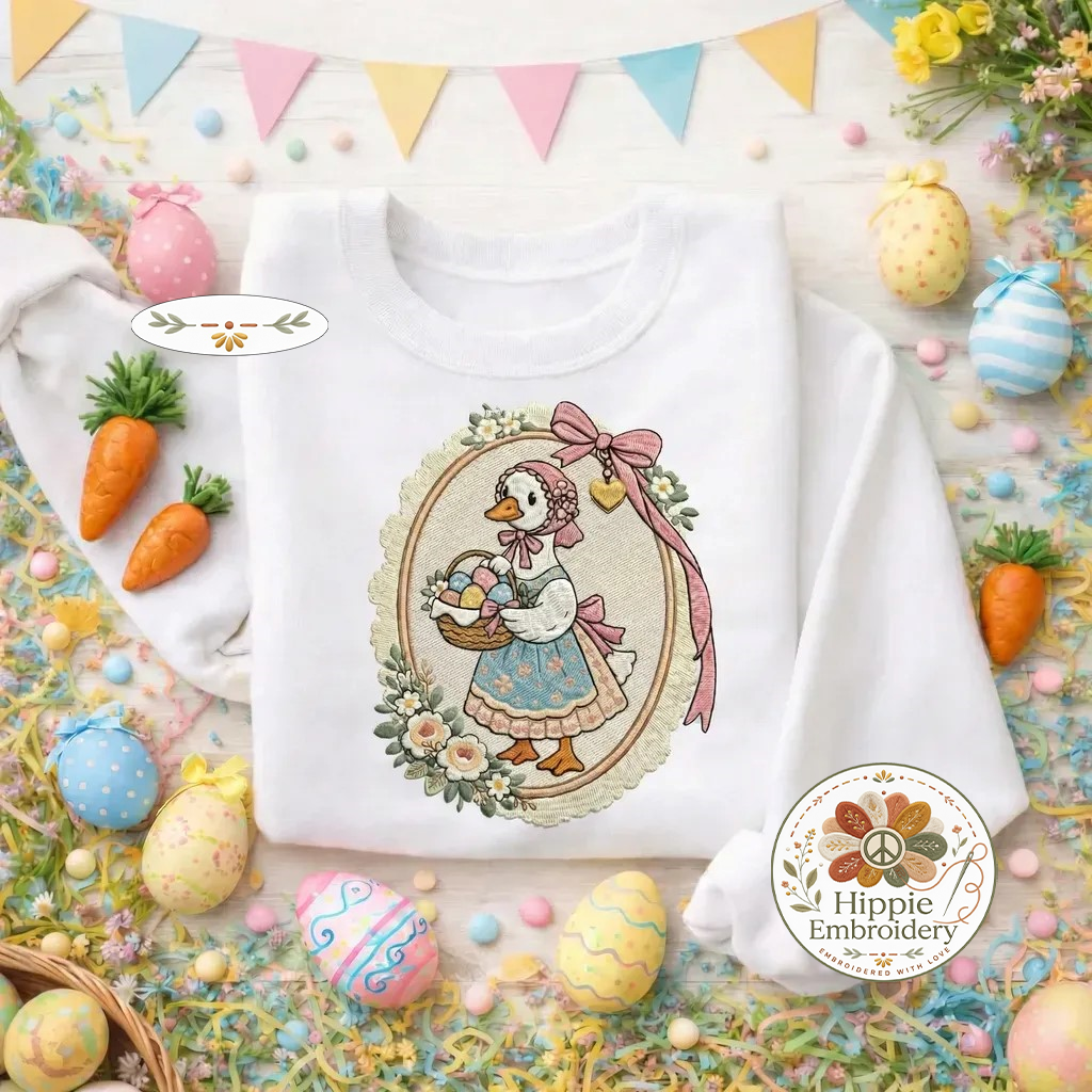 Vintage Easter Goose Embroidered Sweatshirt, Retro Goose Top