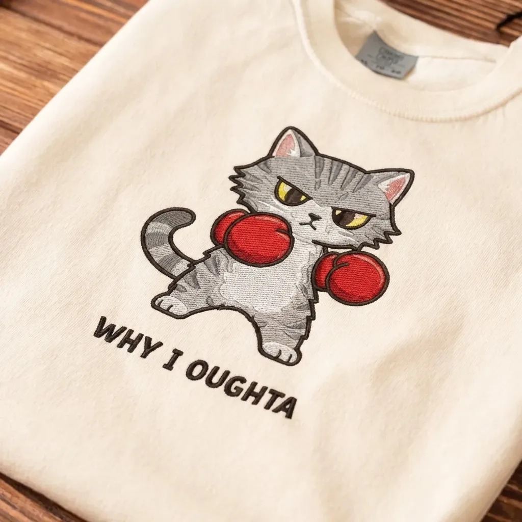 Why I Oughta Funny Cat Embroidered T-shirt  Boxing Kitten Tee