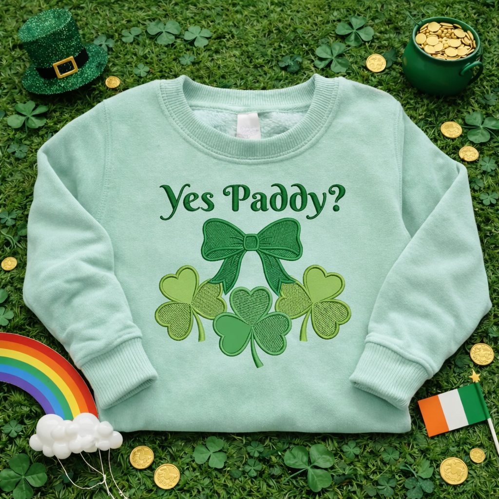 Yes Paddy Embroidered Sweatshirt, Irish Bow Holiday Top