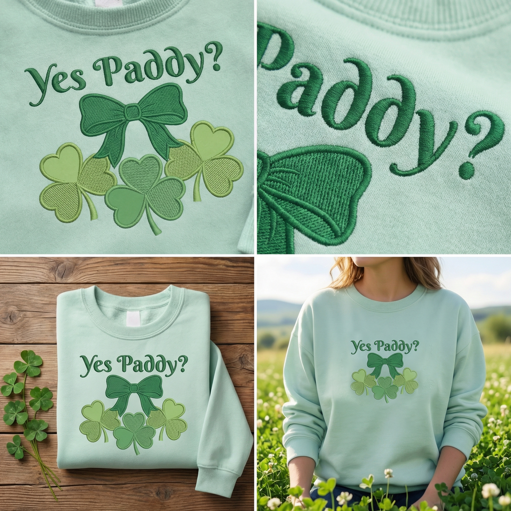 Yes Paddy Embroidered Sweatshirt, Irish Bow Holiday Top